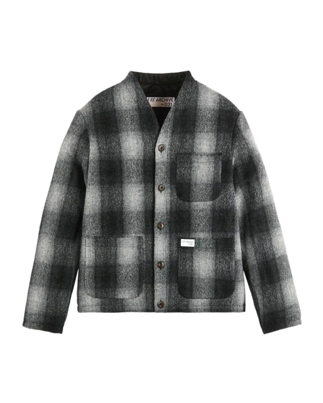 Fay Gray Check-Pattern V-Neck Jacket for men