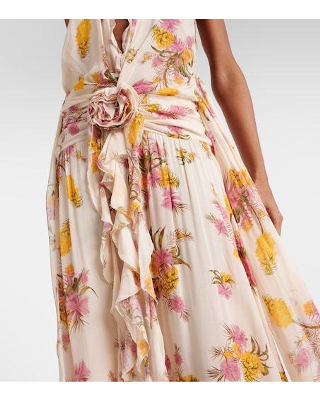 Blumarine Metallic Floral Ruffled Georgette Gown