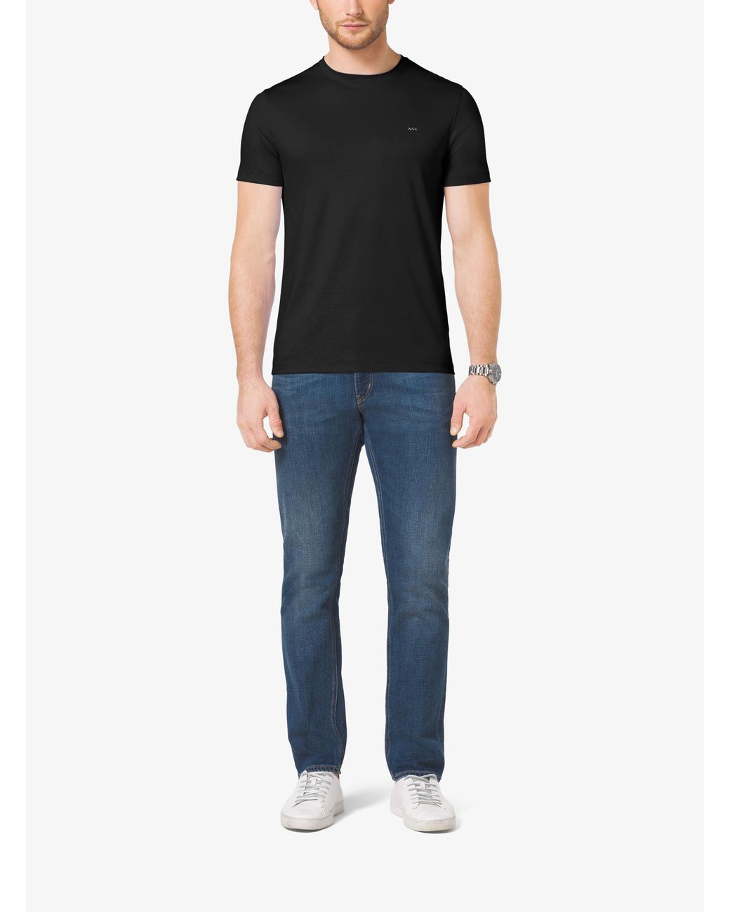 Michael Kors Black Logo Embroidered Crewneck T-Shirt for men