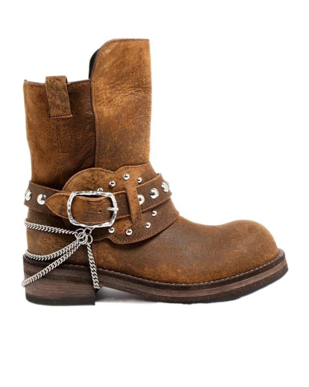 Ann Demeulemeester Brown Boa Short Riding Boots With Spurs for men