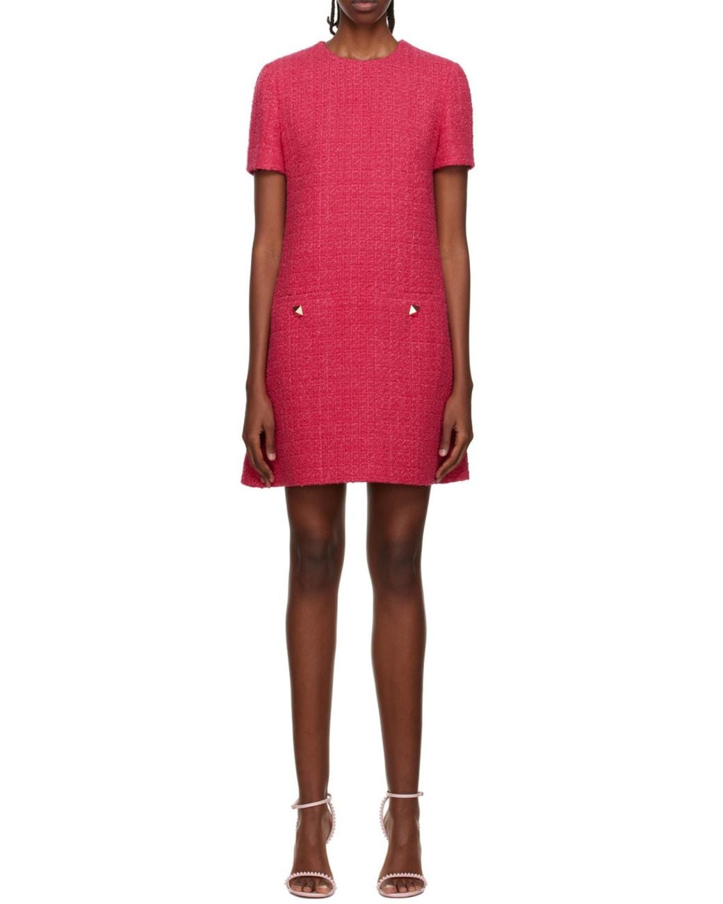 Valentino Pink Roman Stud Tweed Mini Dress