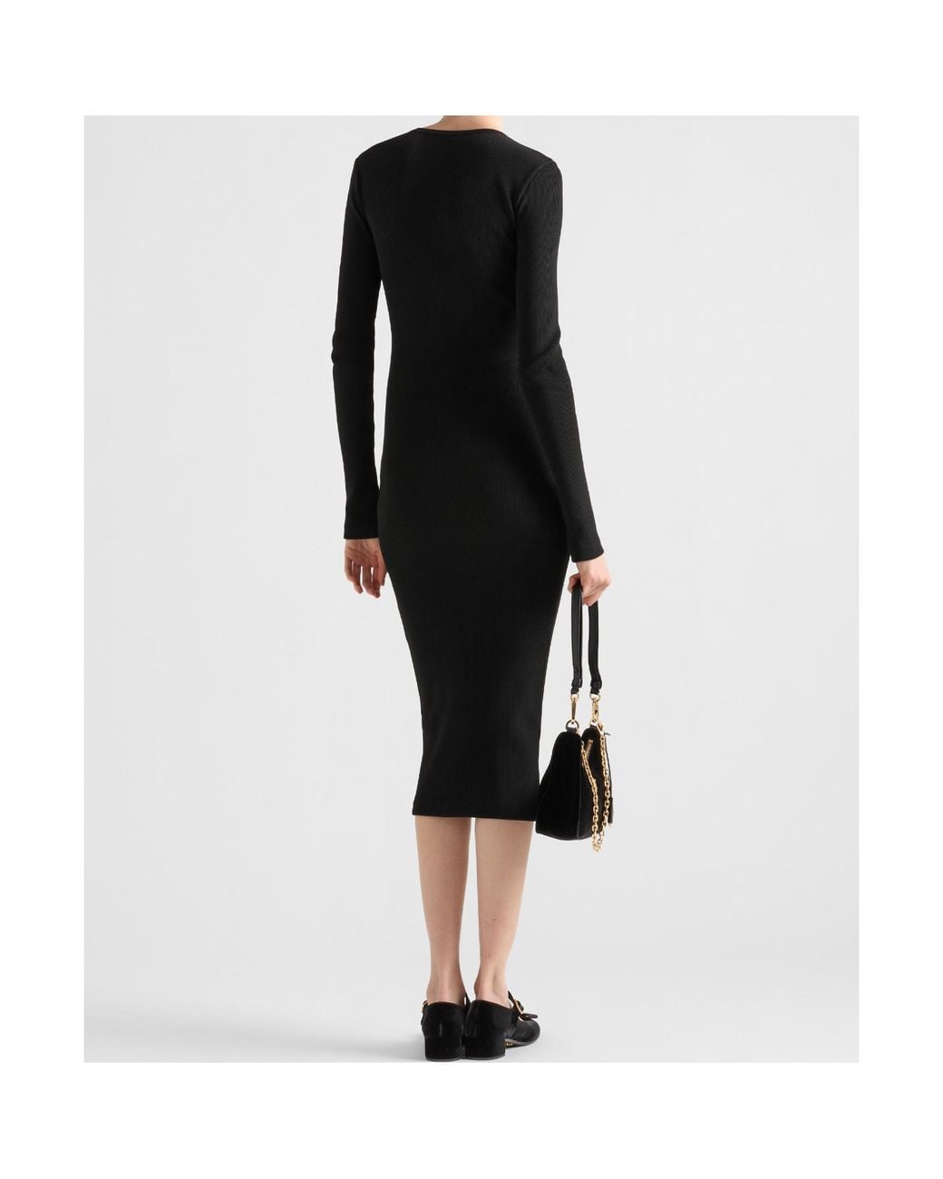 Prada Black Long-Sleeved Ribbed Midi Dress