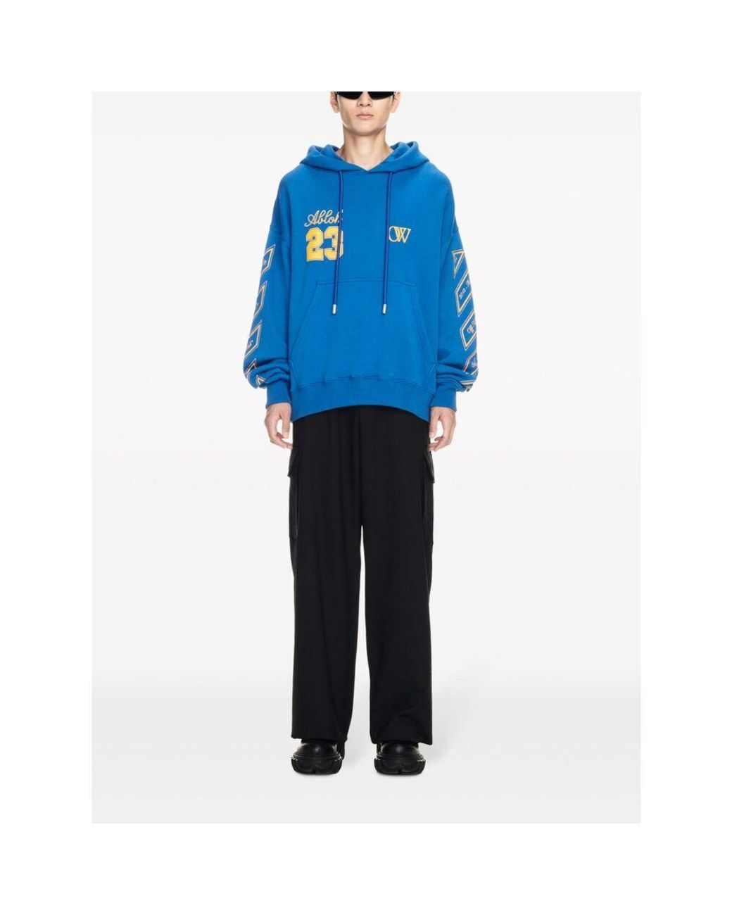 Off-White c/o Virgil Abloh Blue Logo Printed Drawstring Hoodie for men