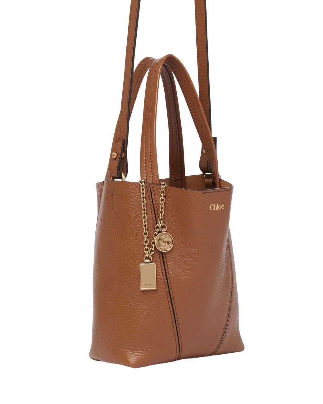 Chloé Brown Chloé Spin Logo Printed Small Top Handle Bag
