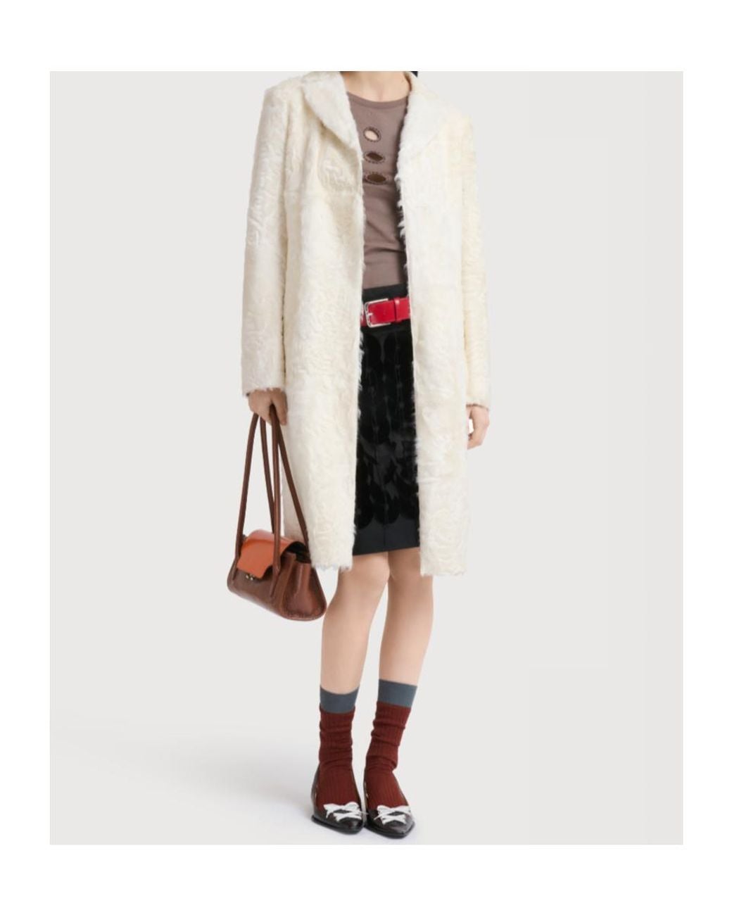 Marni White Wavy Lamb Fur Coat