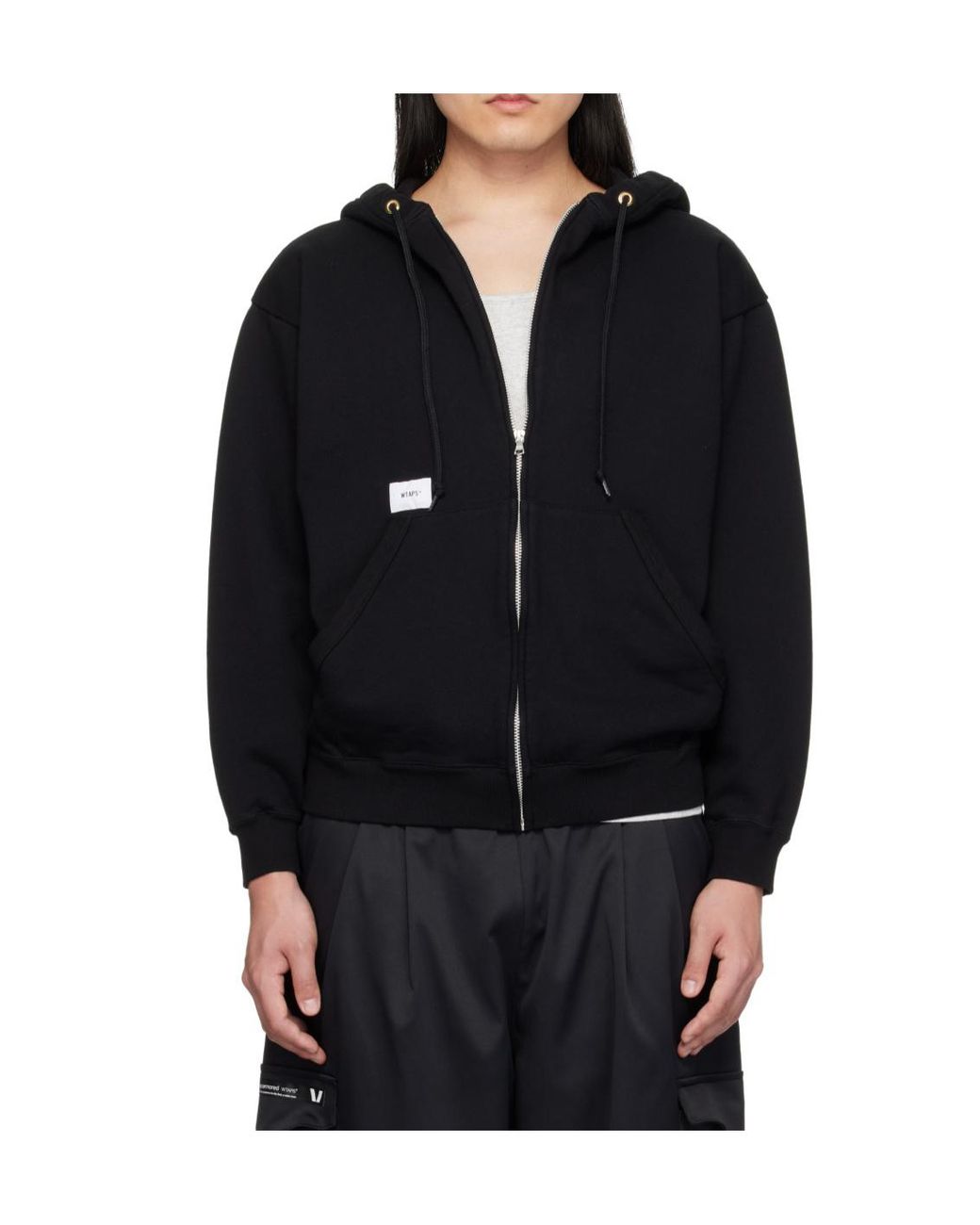 (w)taps Black Throwdy Zip-Up Hoodie for men