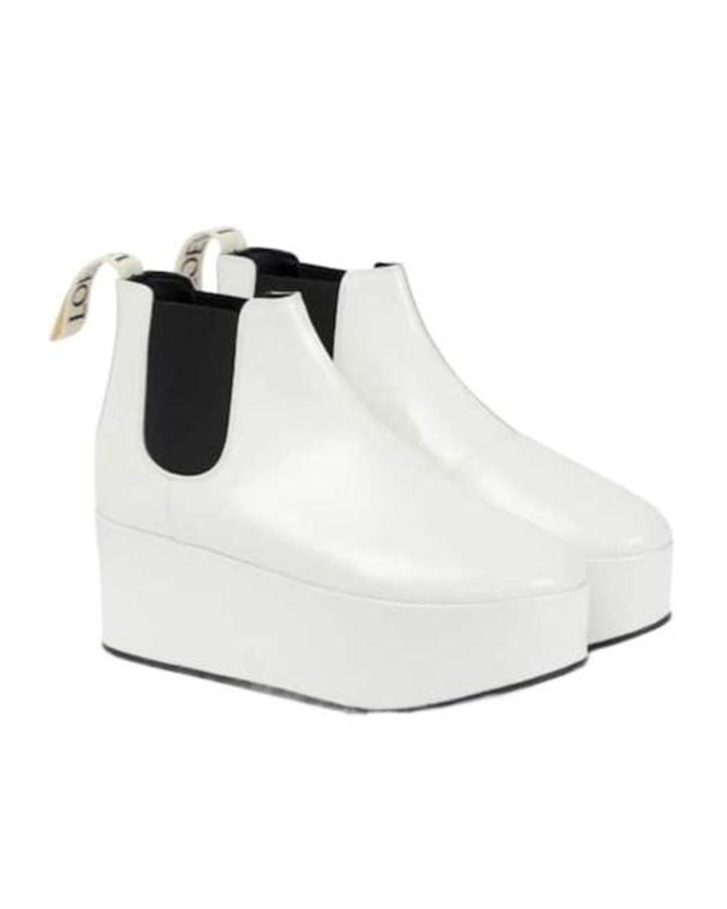 Loewe White Patent Leather Platform Chelsea Boots