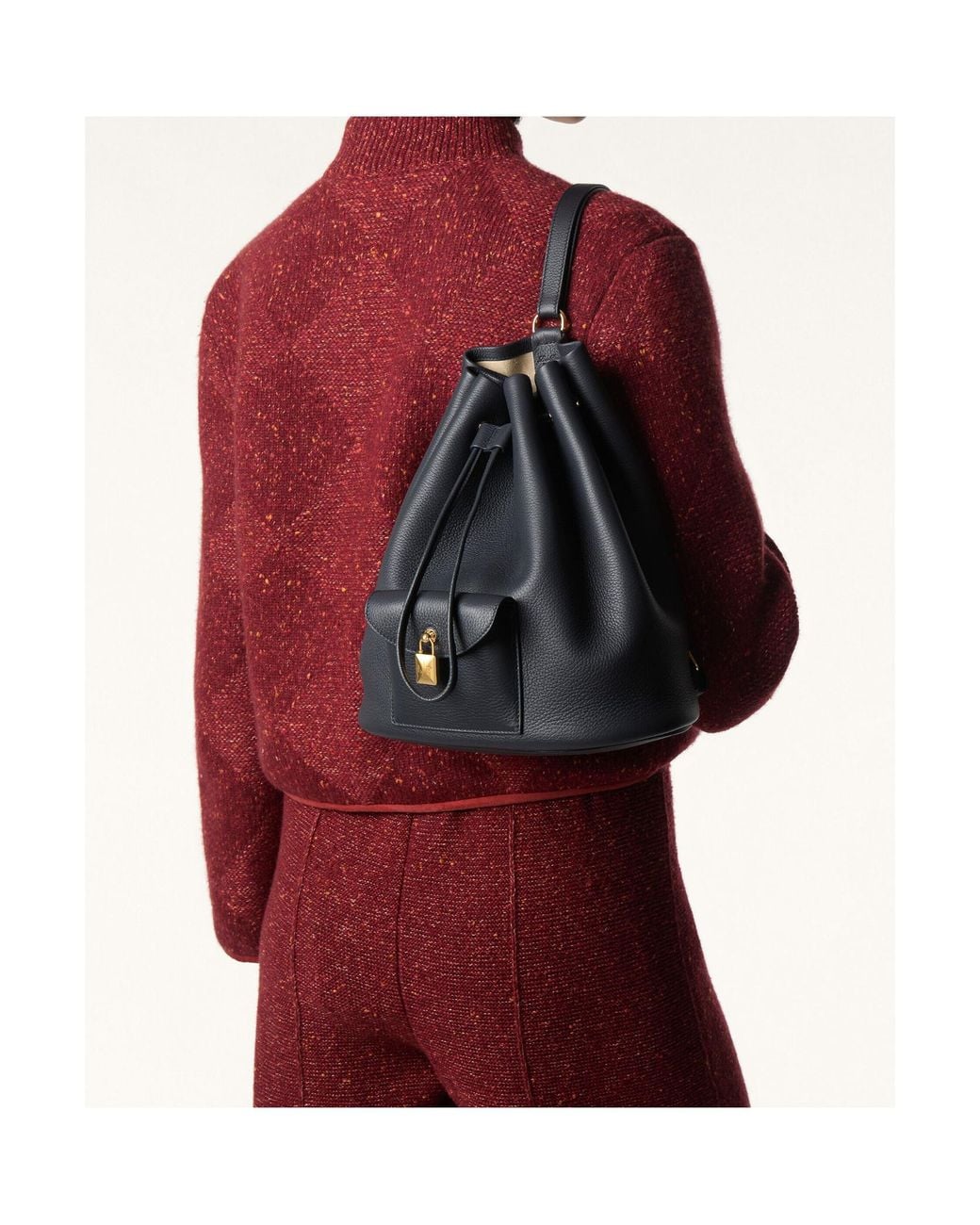 Loro Piana Black Drawstring Leather Backpack