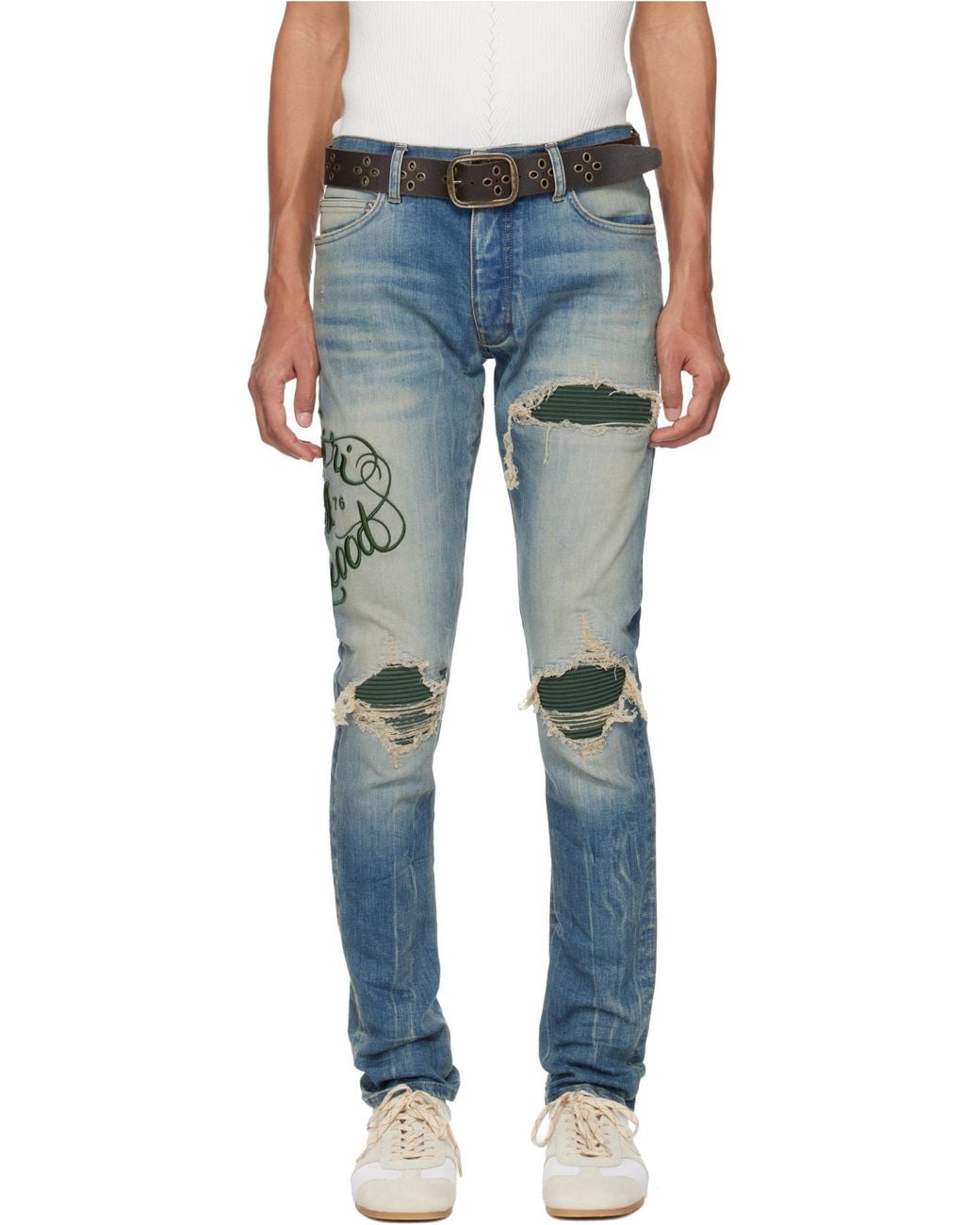Amiri Blue Distressed Straight Leg Jeans for men