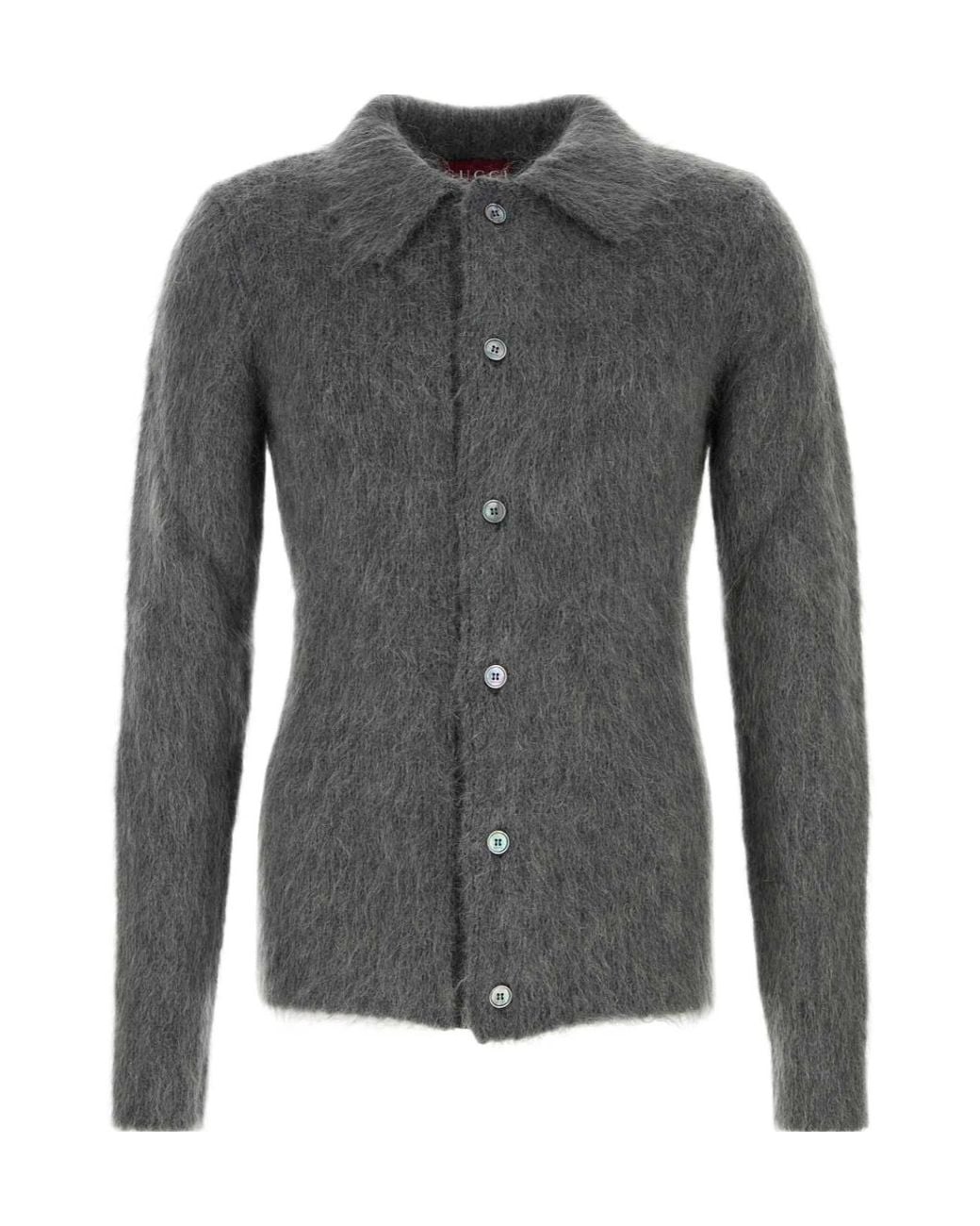 Gucci Gray Brushed Polo Cardigan for men