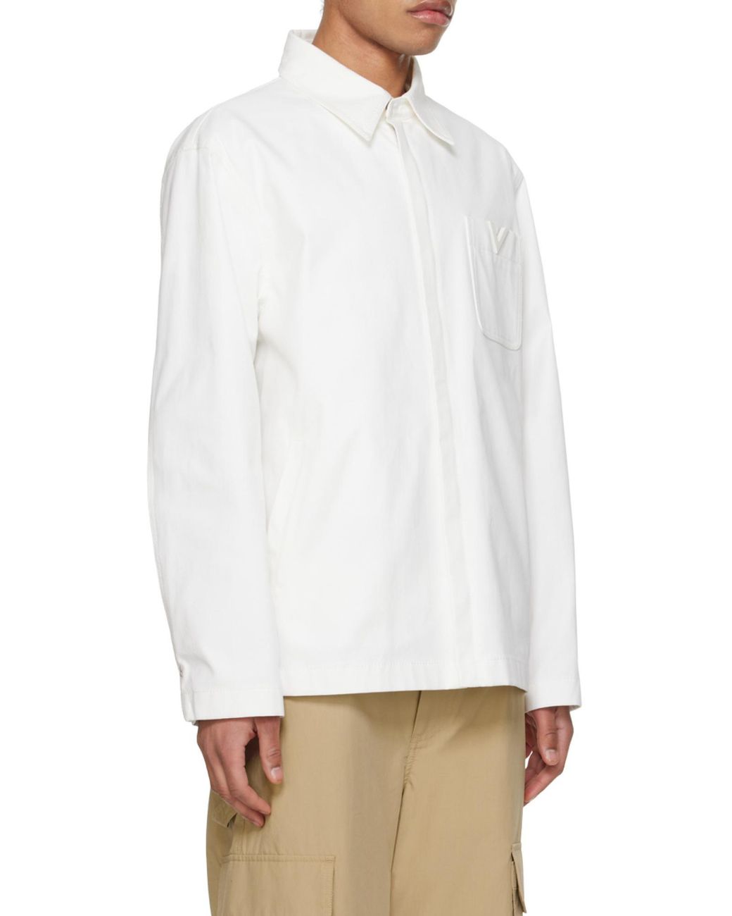 Valentino White Logo Plaque Straight Hem Shirt Jacket for men