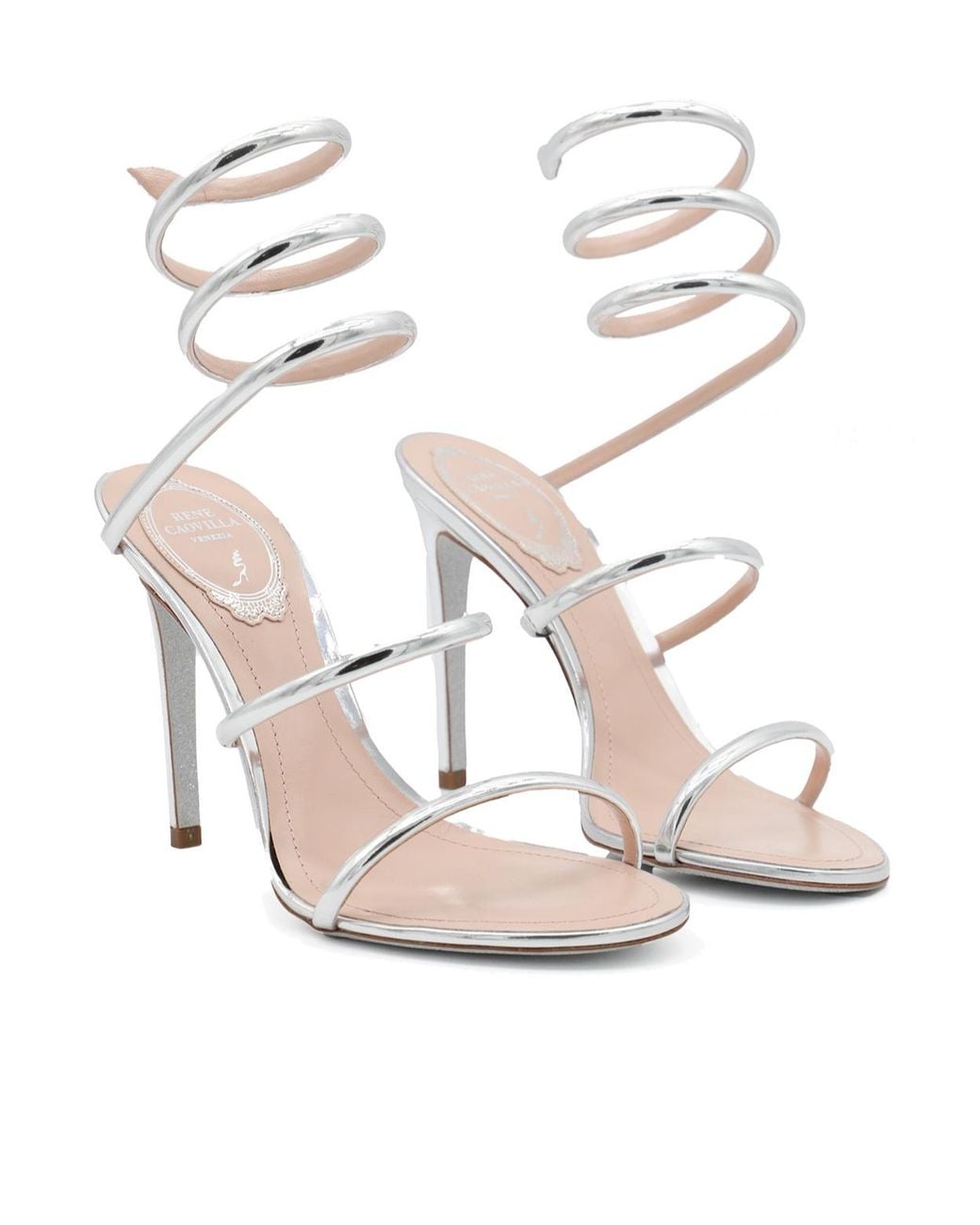 Rene Caovilla White Ren Caovilla Cleo Spiral Strap Sandals