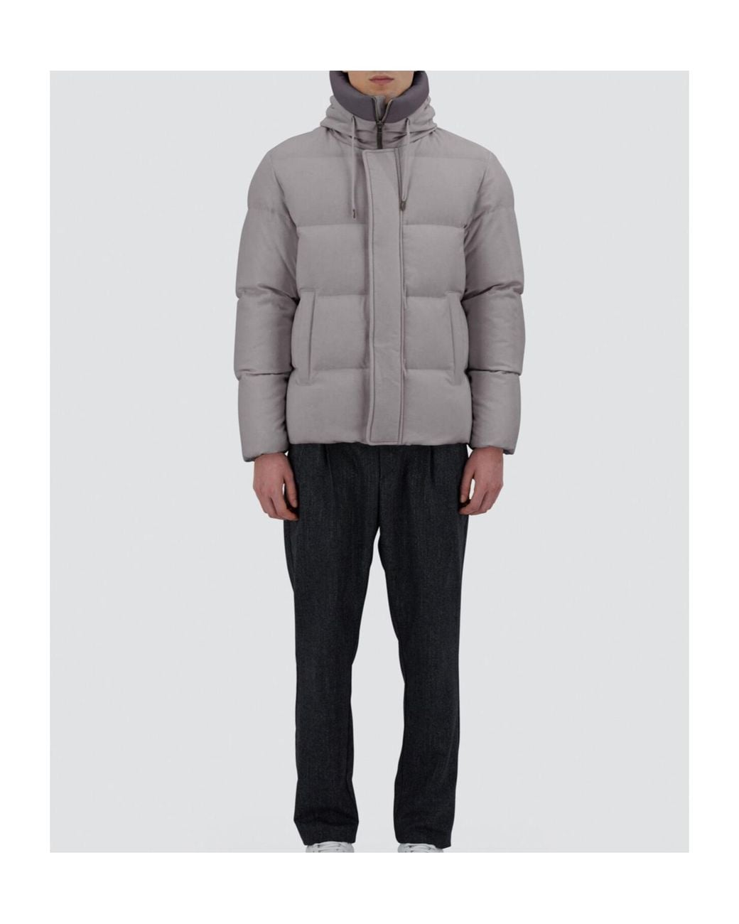 Herno Gray Long-Sleeved Hooded Down Jacket for men
