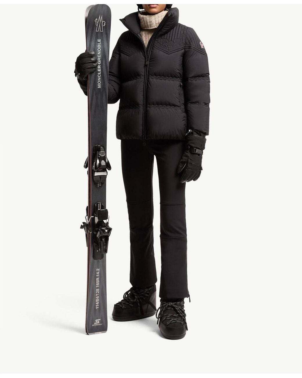 Moncler Black Anglins Leaf Embroidered Hooded Insulated Ski Jacket