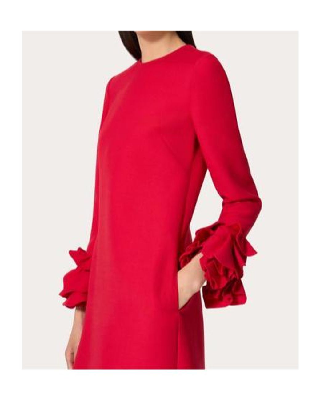 Valentino Red Floral Embellished Crewneck Dress