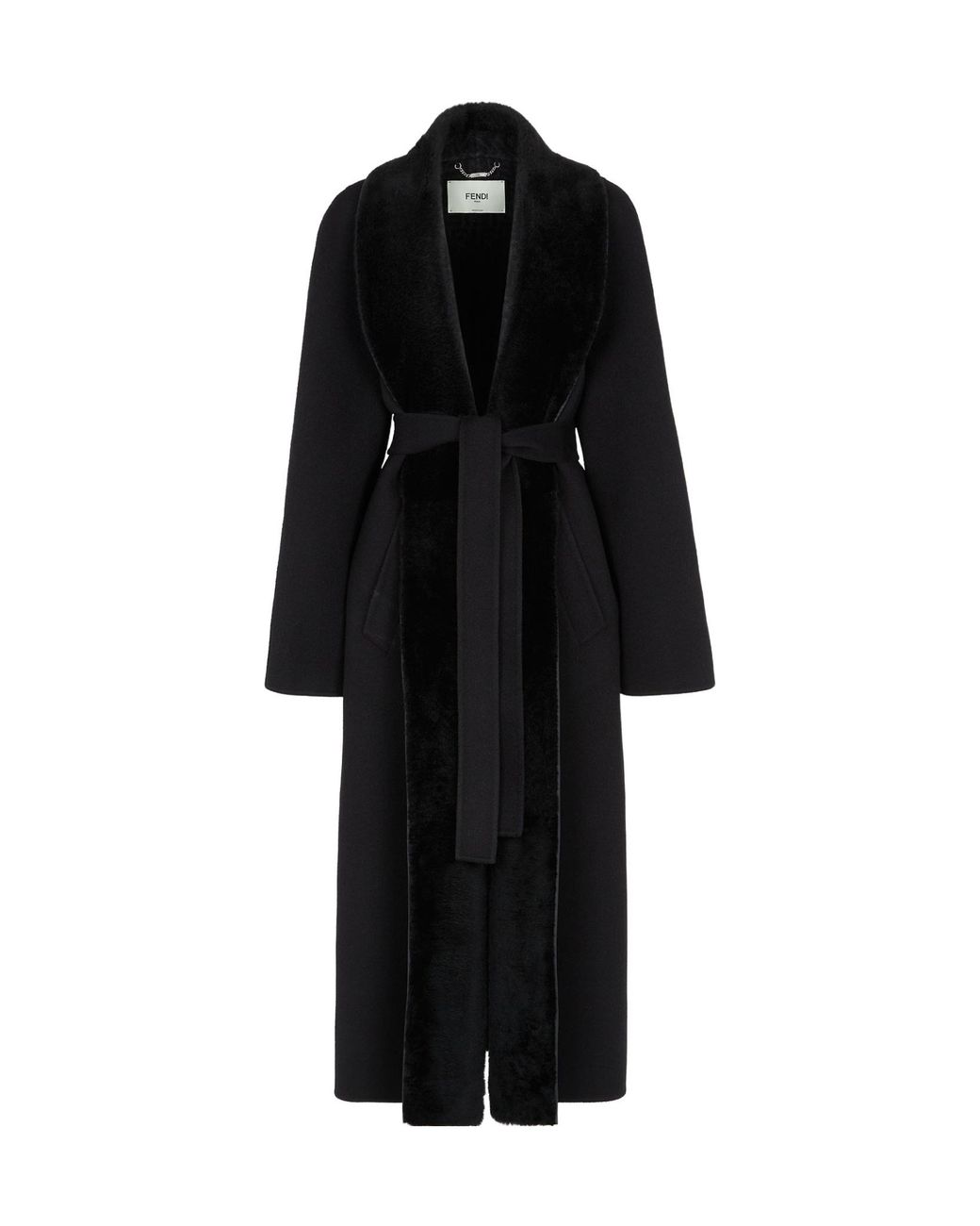 Fendi Black Wrap-Style Belted Waist Cocoon Coat