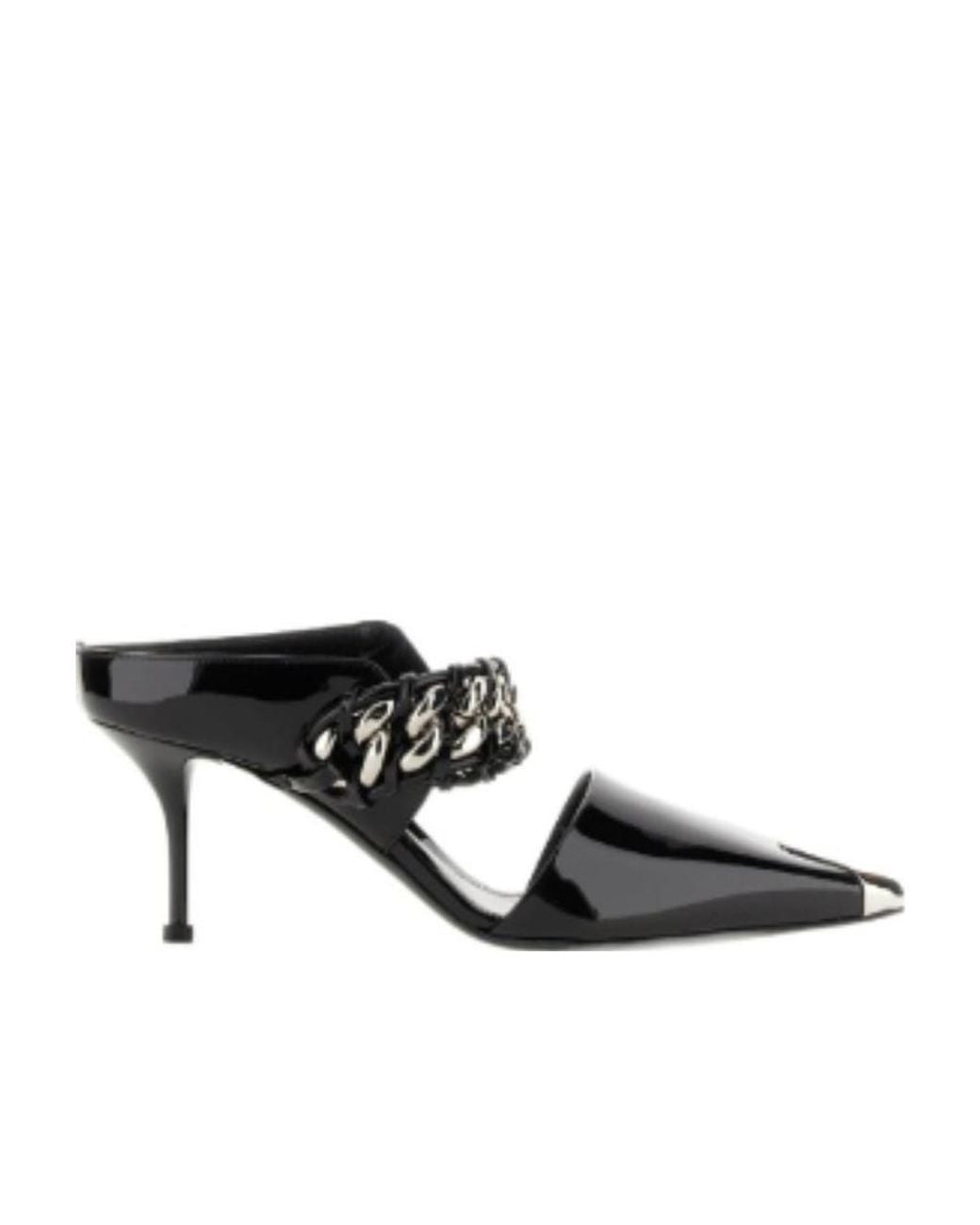 McQueen Black Pointed Toe Slip-On Sandals