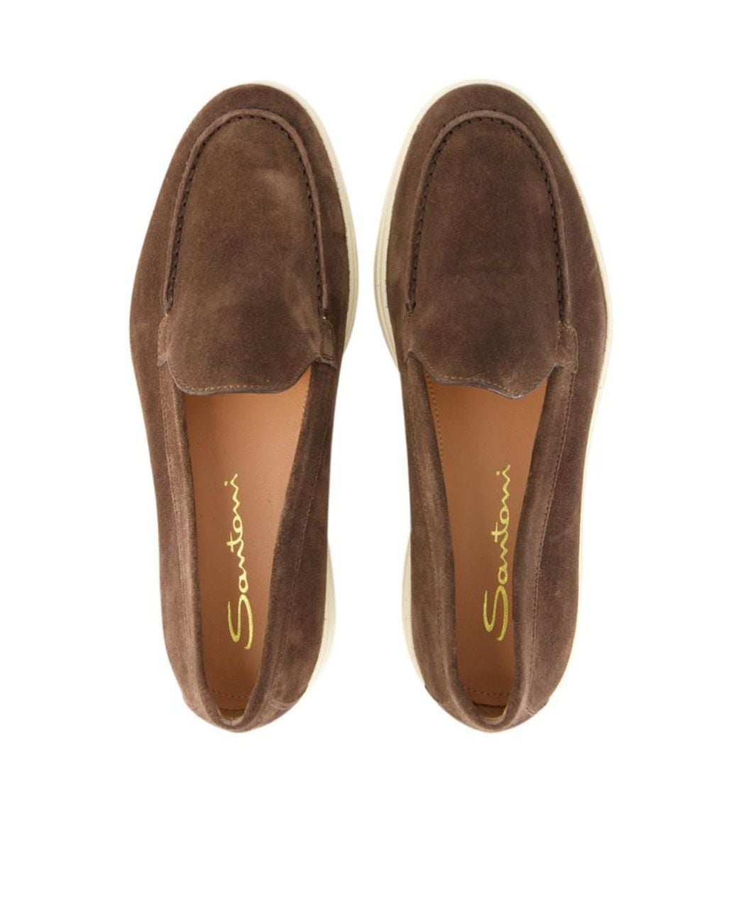 Santoni Brown Yalta Almond Toe Slip-On Loafers