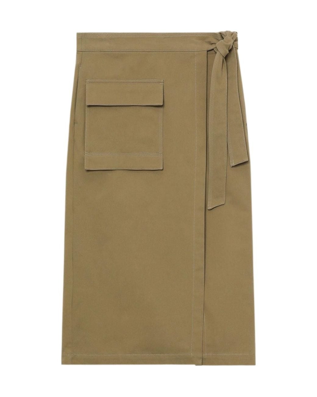Closed Green Tie-Fastening Cotton Midi Skirt