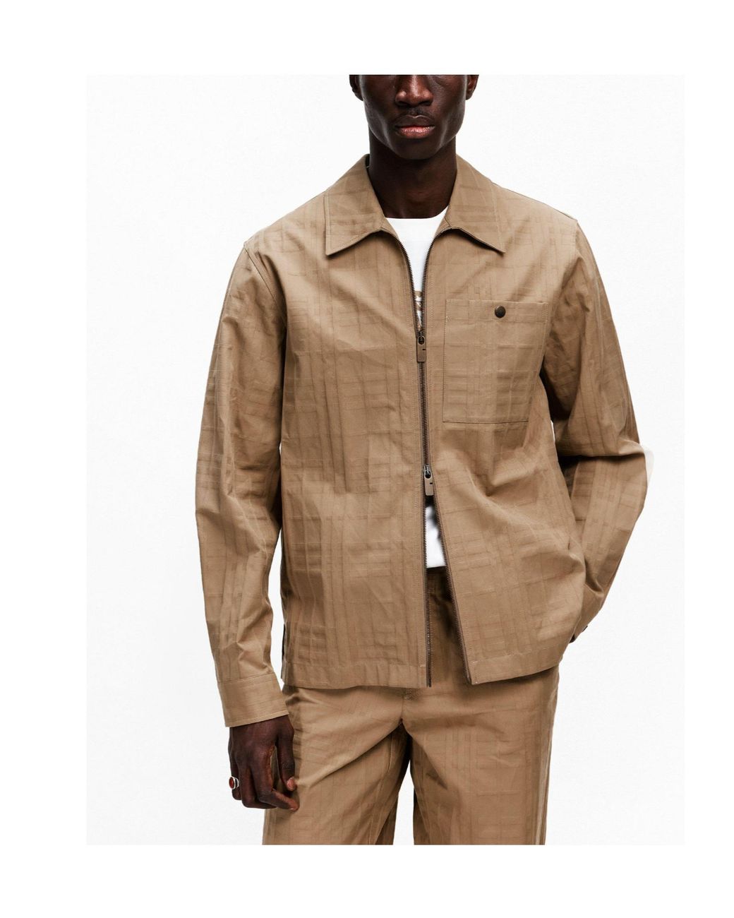 Burberry Brown Tonal Check Zip-Up Jacket for men