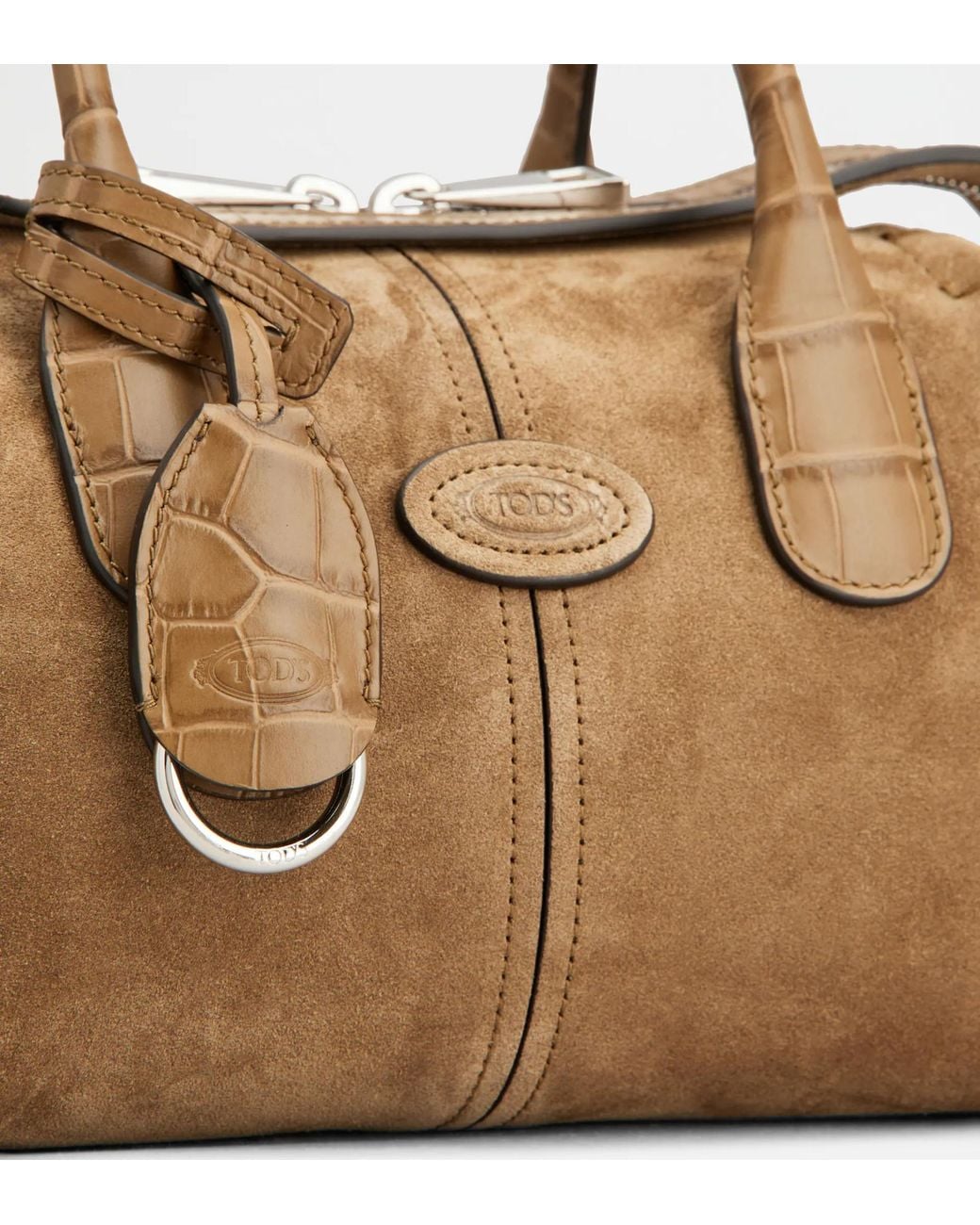 Tod's Brown Croc-Effect Panelled Suede Tote Bag