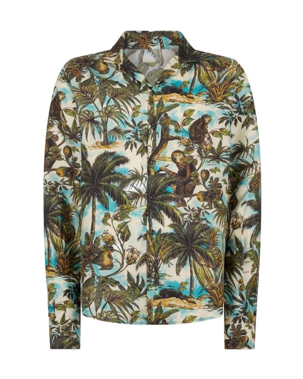 DSquared² Green Monkey Printed Notch Collar Shirt for men