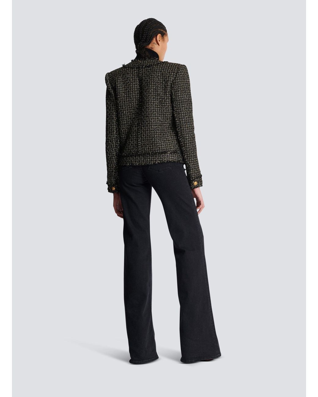 Balmain Black Tweed Collarless Jacket