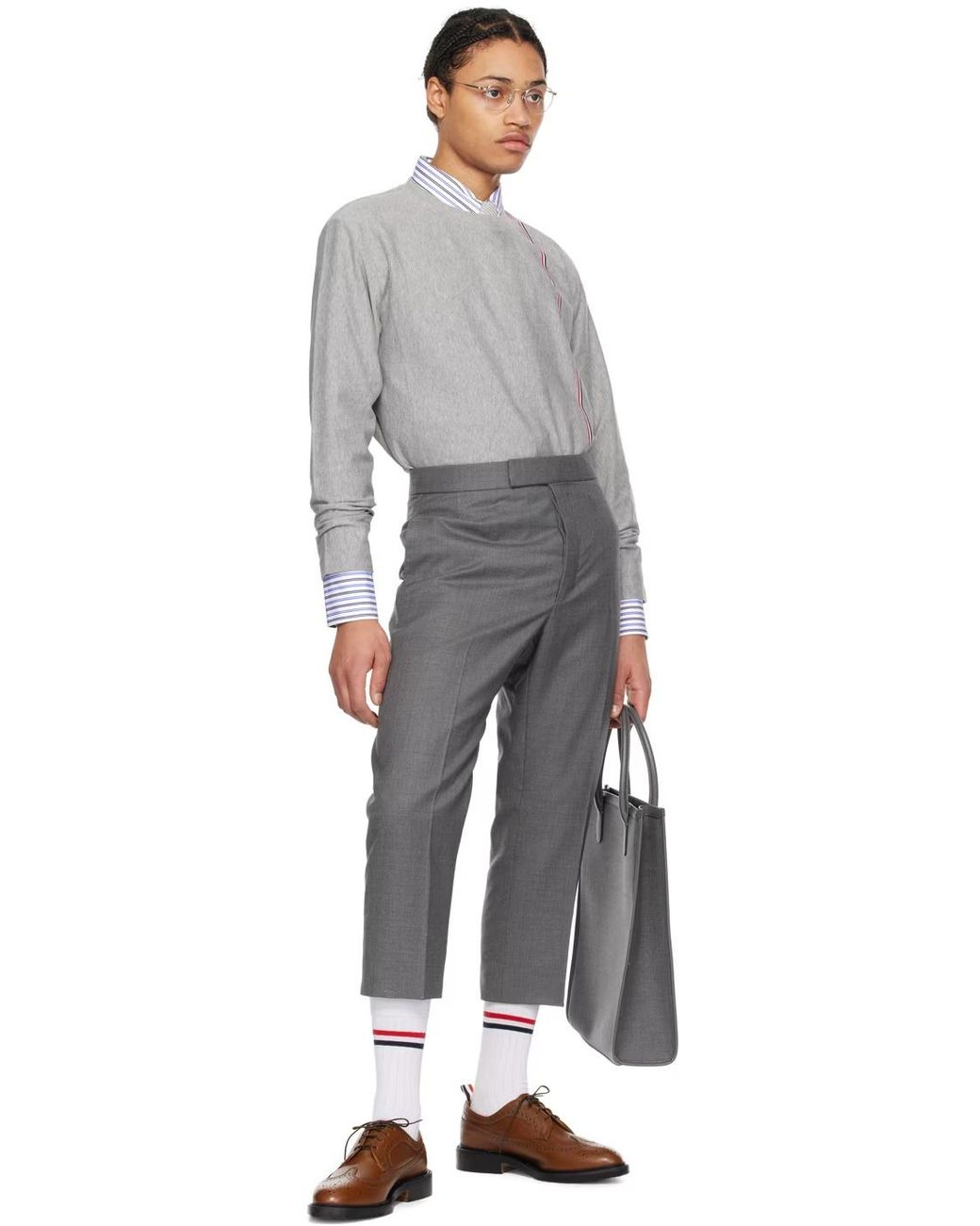 Thom Browne Gray Rwb Striped Long-Sleeved T-Shirt for men