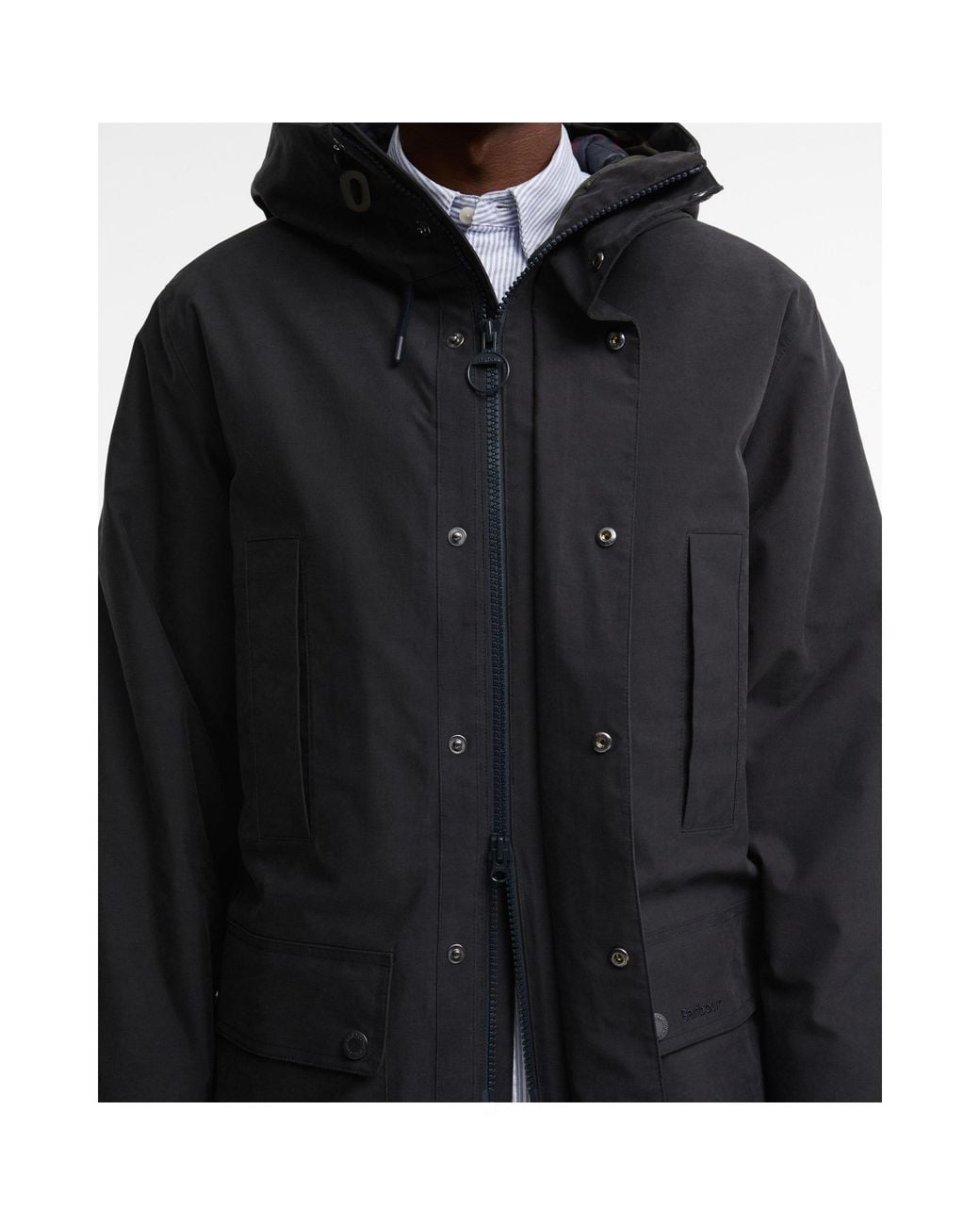 Barbour Black Hooded Long Coat for men