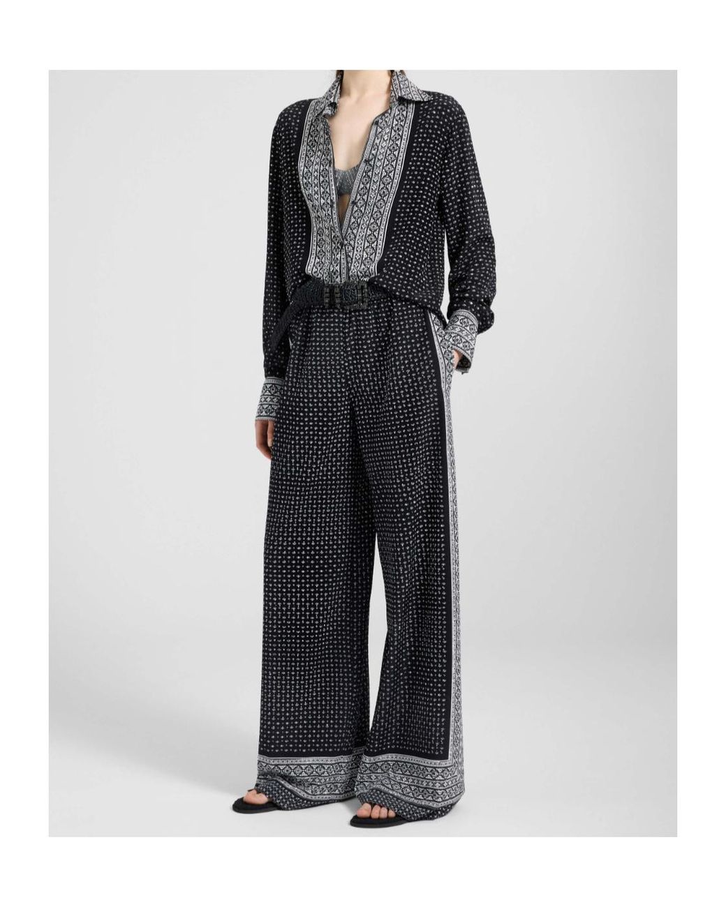 Ermanno Scervino Black Bandana Straight Leg Trousers