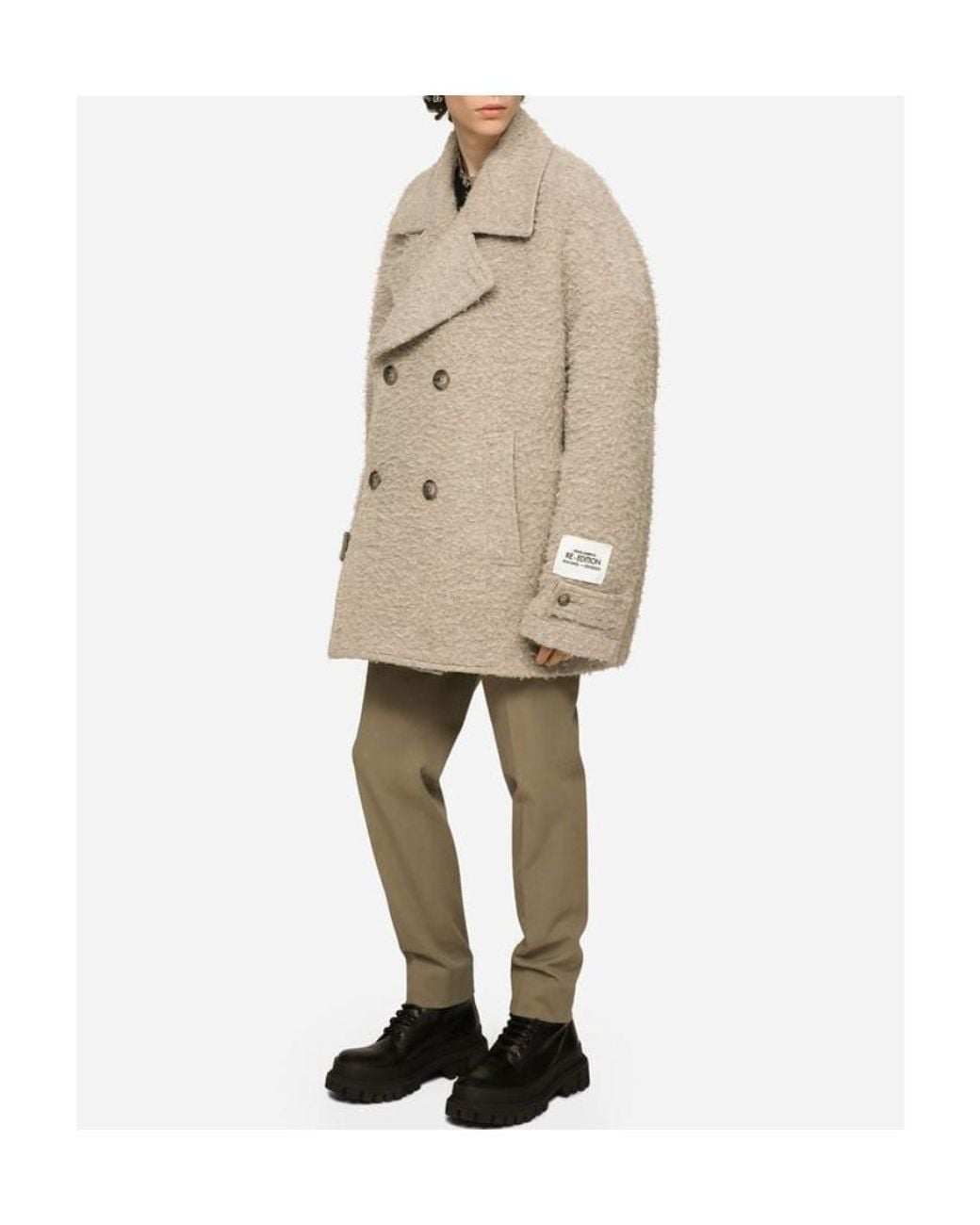 Dolce & Gabbana Natural Double-Breasted Vintage-Look Pea Coat for men