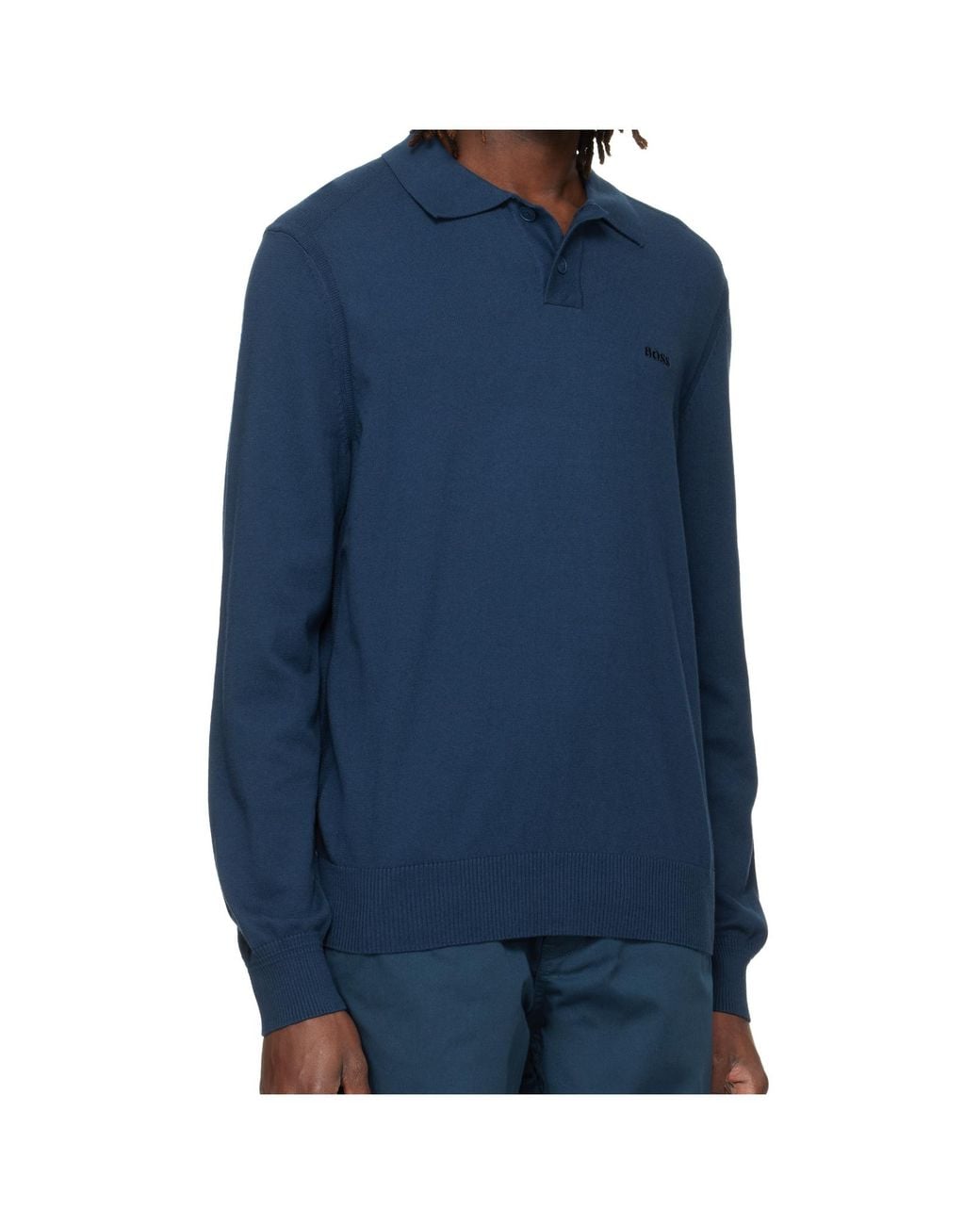 Boss Blue Logo-Embroidered Buttoned Polo Top for men