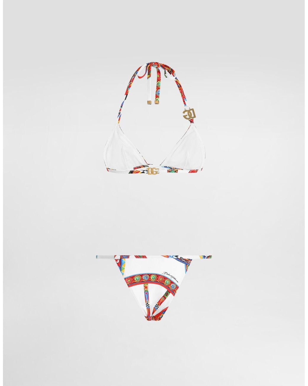 Dolce & Gabbana White Printed Triangle Bikini