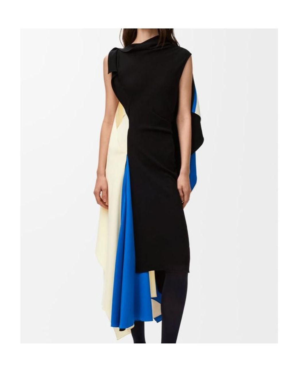Loewe Blue Asymmetric Colorblock Draped High-Low Dress