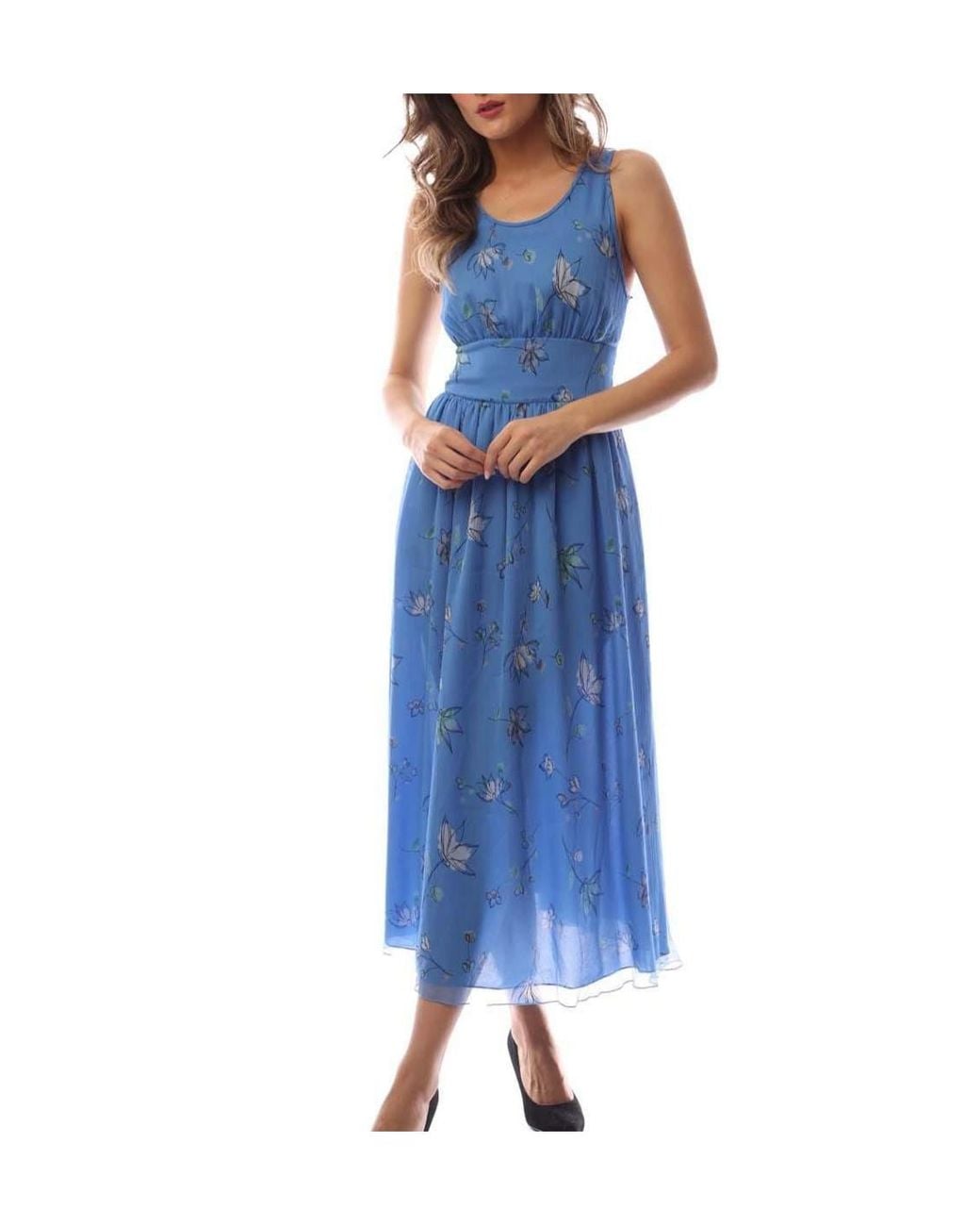 Emporio Armani Blue Sleeveless Roundneck Midi Dress