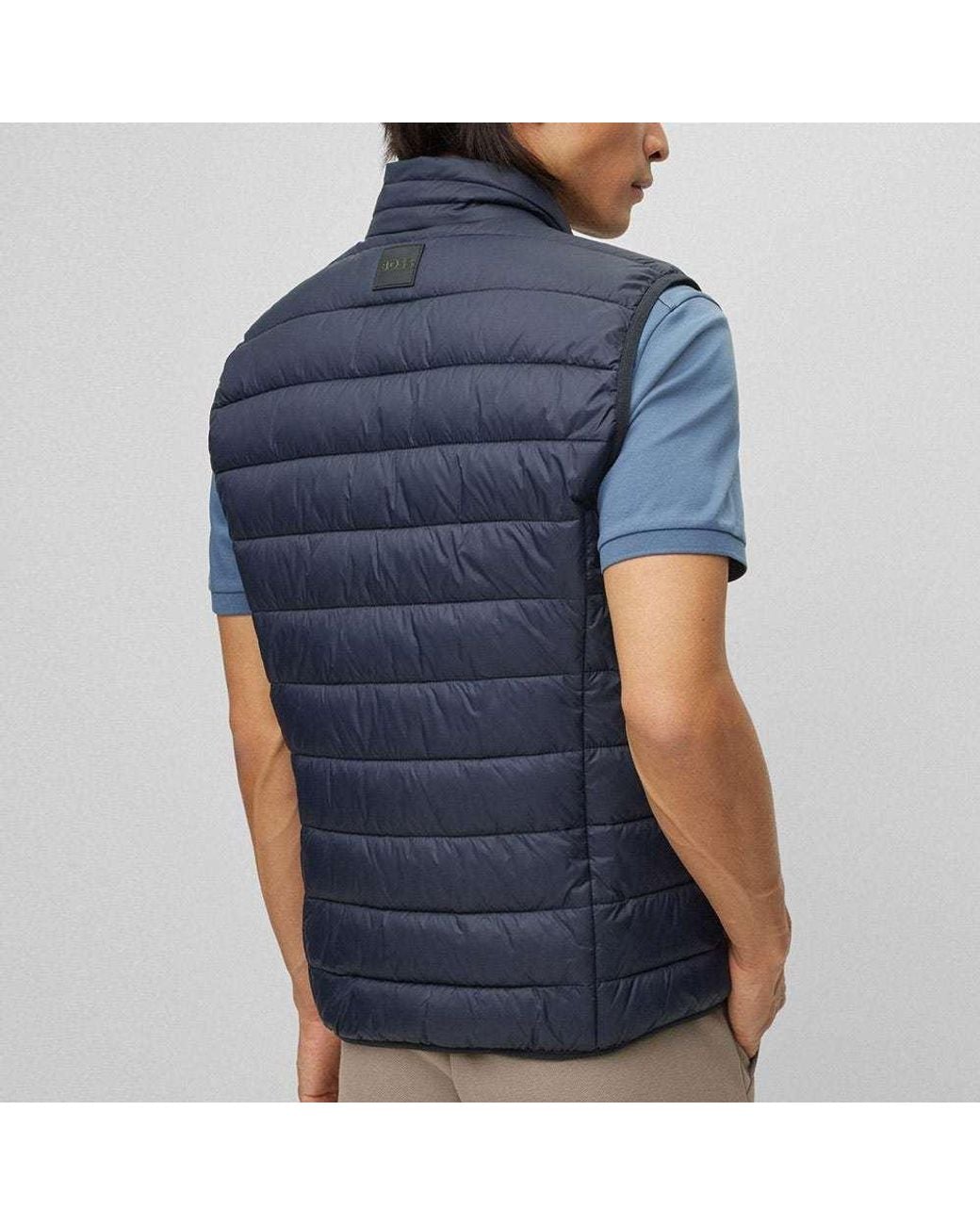 Boss Blue Water-Repellent Logo-Printed Zipped Gilet for men