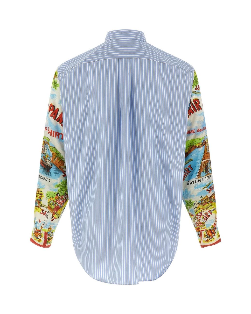 Comme des Garçons Blue Patterned Sleeve Cotton Poplin Shirt With Asymmetrical Hem for men