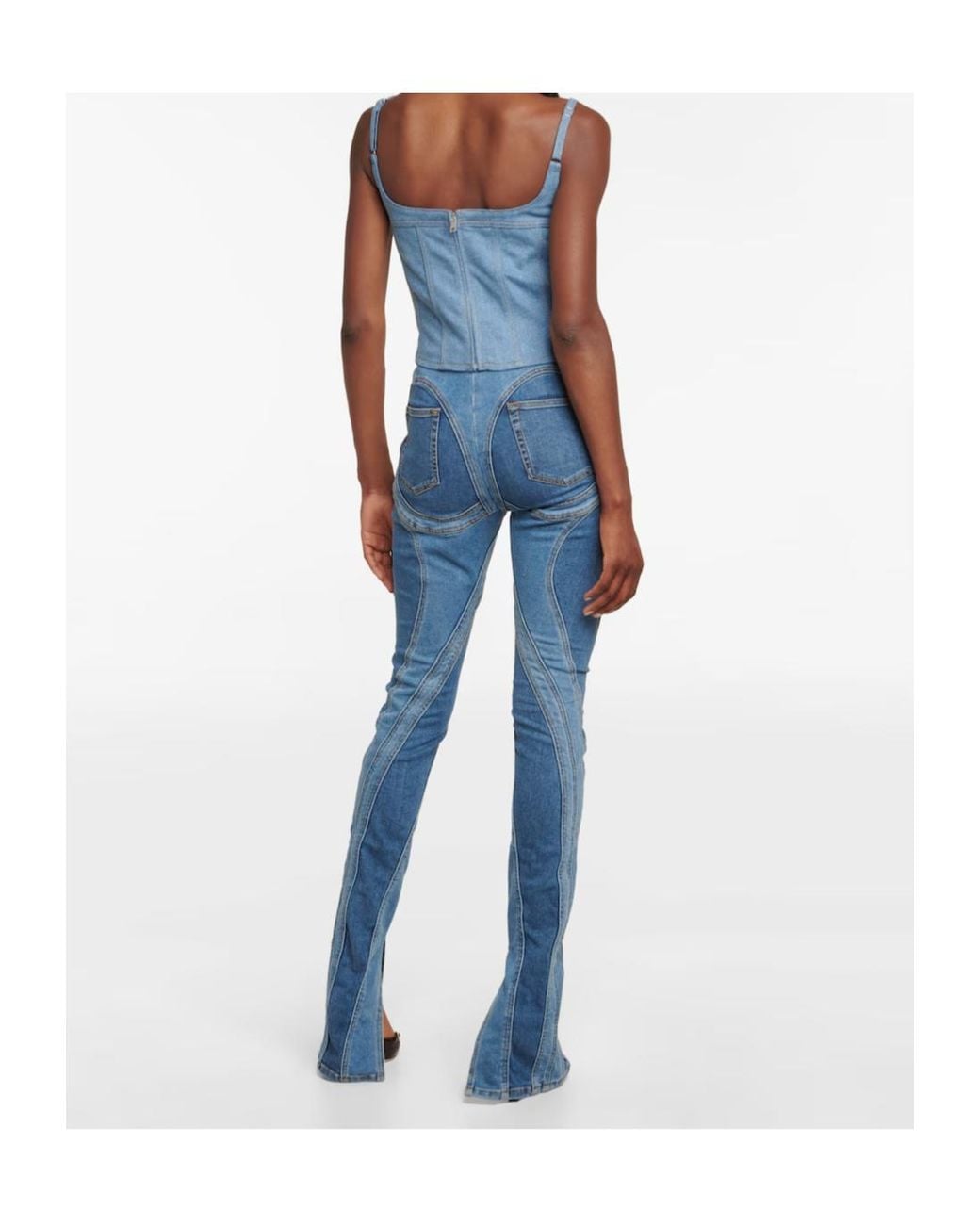 Mugglor Mugler Denim And Mesh Corset Top in Blue | Lyst