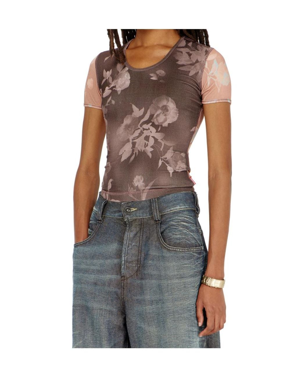 DIESEL Pink Elenewu Floral Print T-Shirts
