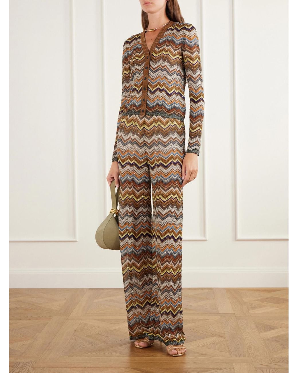 Missoni Brown Striped Metallic Crochet-Knit Cardigan