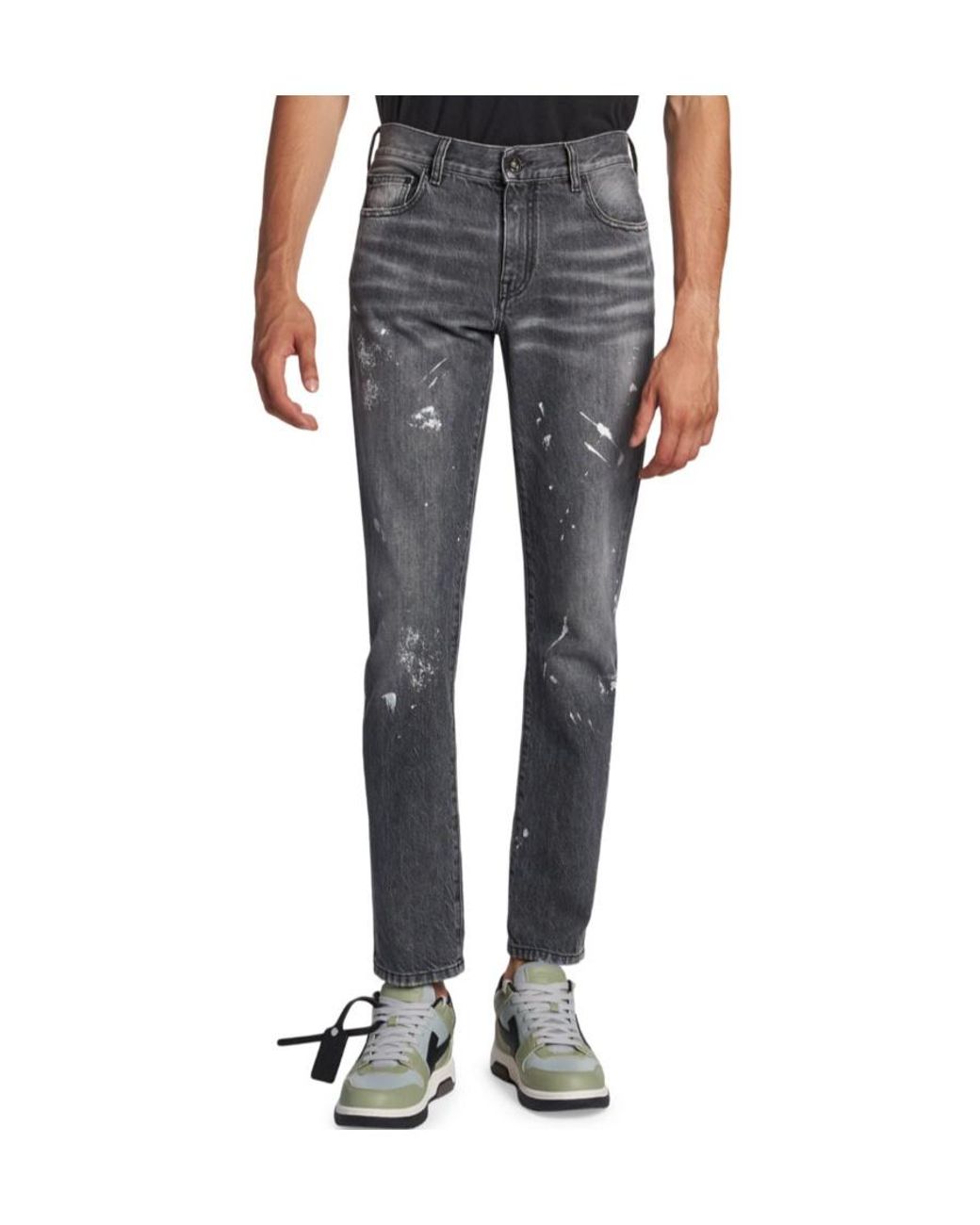 Off-White c/o Virgil Abloh Gray Diag-Striped Distressed Straight Leg Jeans for men