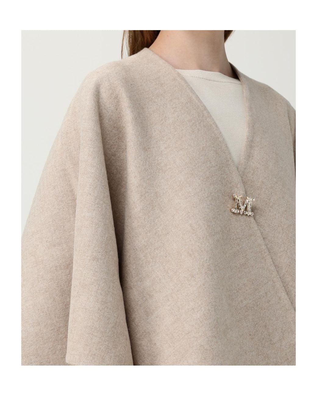 Max Mara Natural Serra Logo Patch Cape