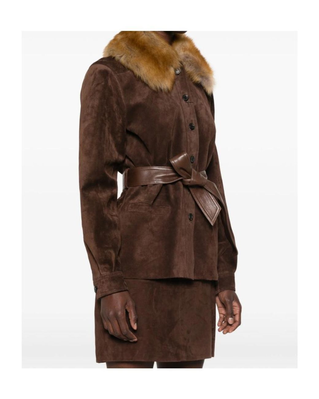Saint Laurent Brown Belted Button-Up Jacket