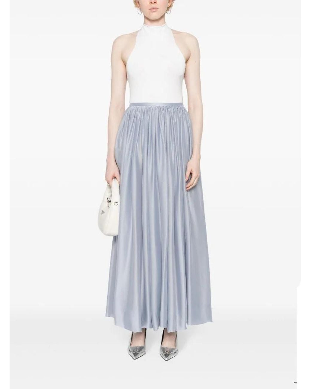 Giorgio Armani Blue Ruched Satin Maxi Skirt