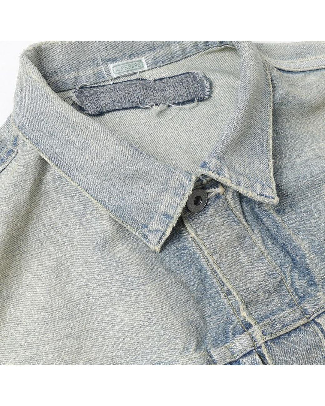 A.PRESSE Blue Bleached-Effect Pleated Denim Jacket for men