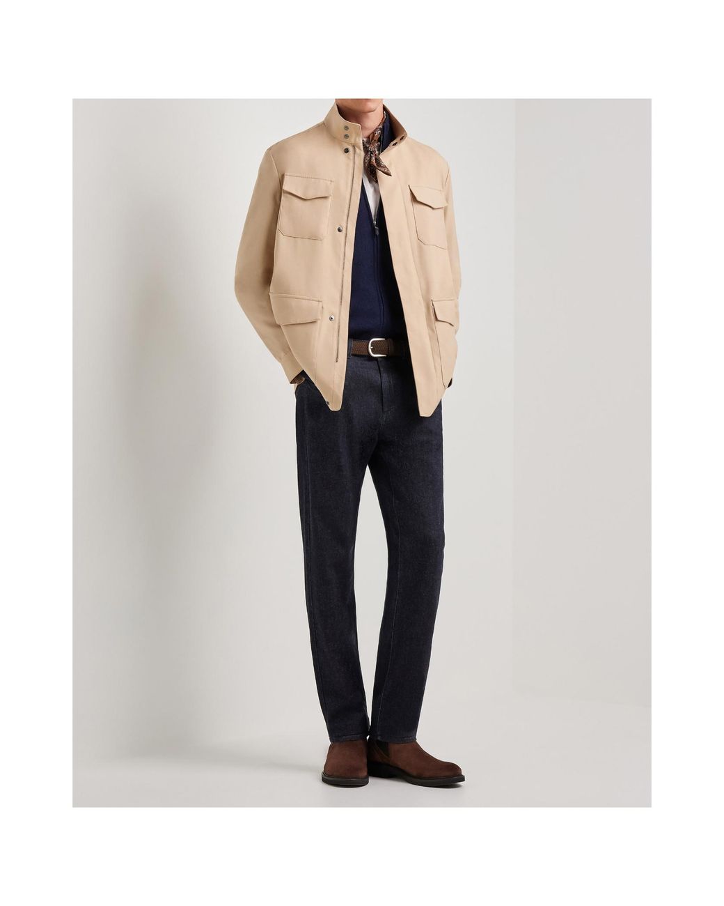 Canali Blue Zip-Up Stand-Collar Cardigan for men