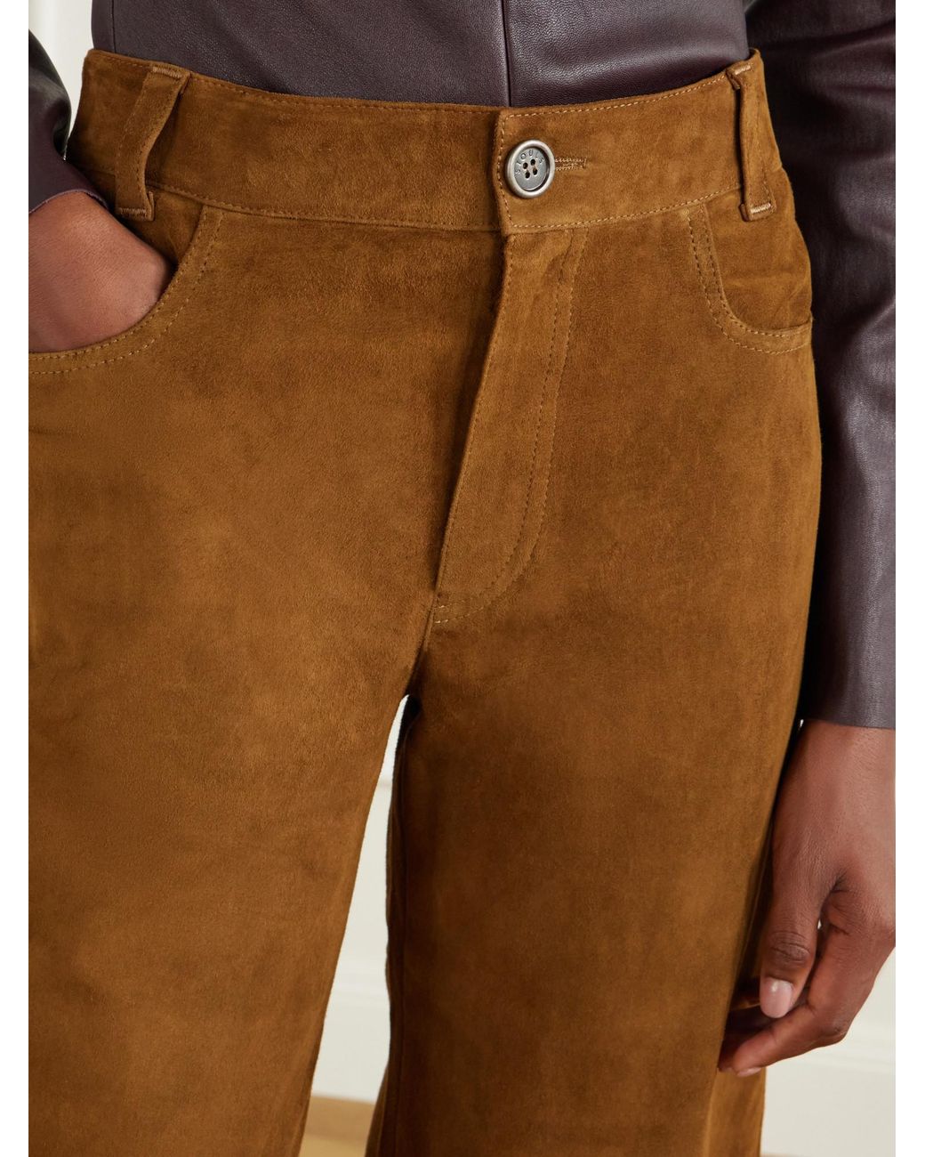 Stouls Brown Lilou Cropped Suede Wide-Leg Pants