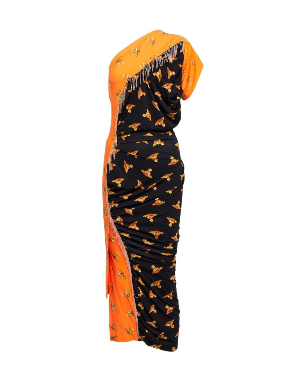 Vivienne Westwood Black Printed One-Shoulder Midi Dress