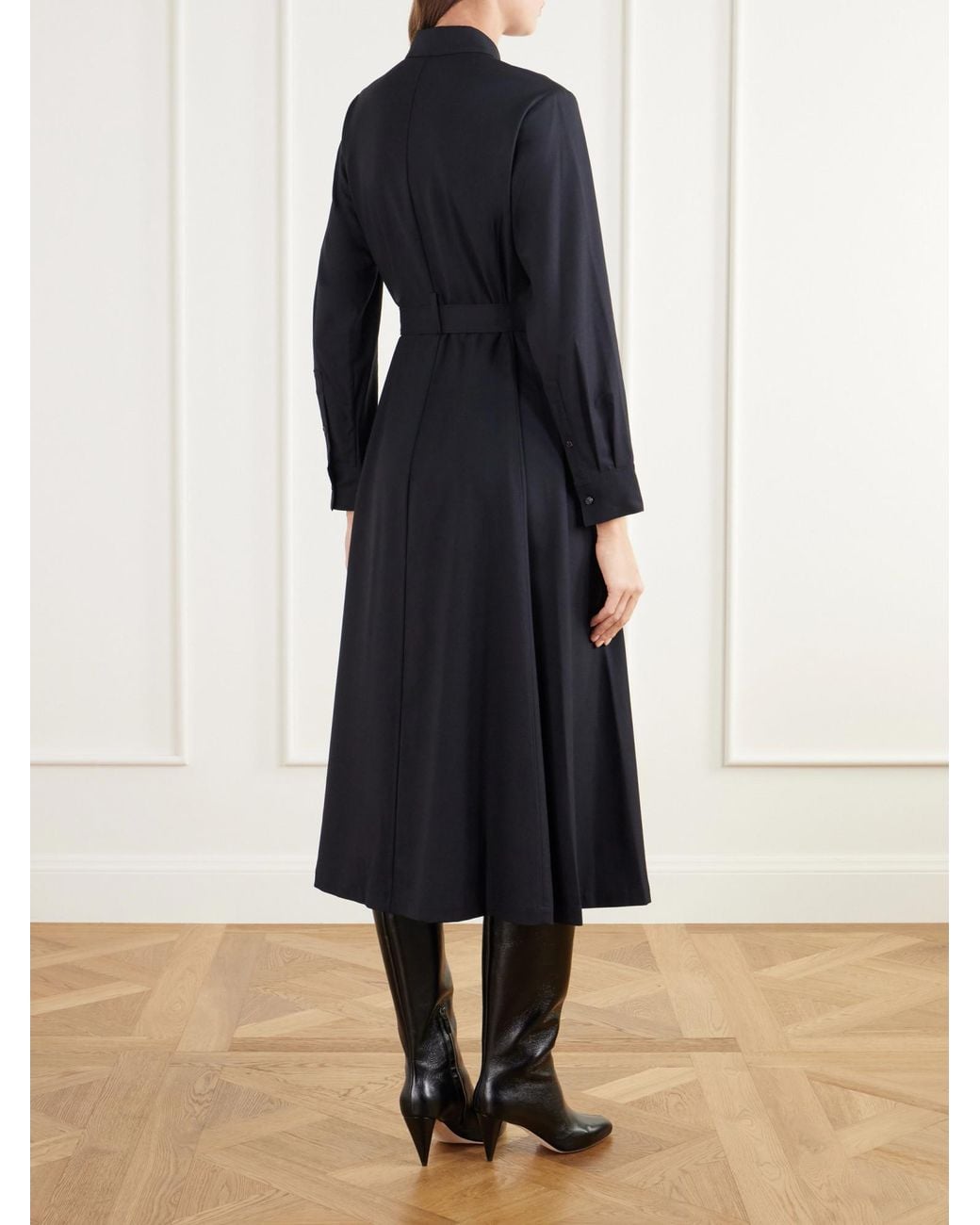 Theory Black Belted Flannel Midi Dress