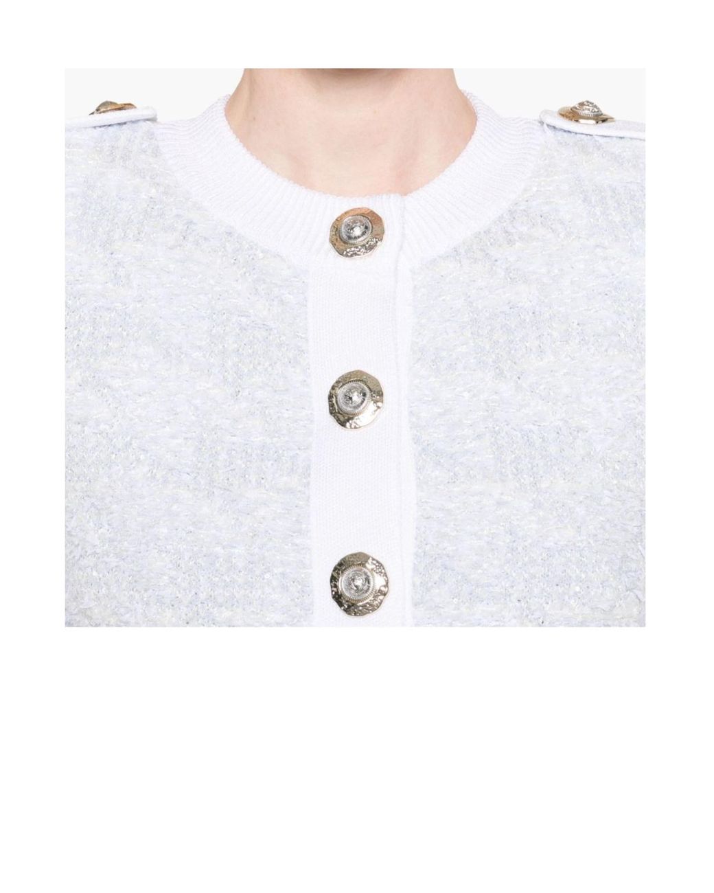 Balmain White Short-Sleeve Tweed Cardigan
